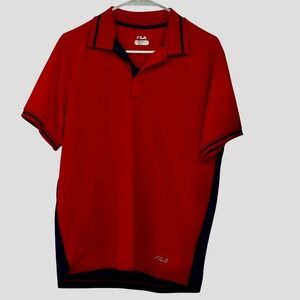 FILA Golf Polo Shirt Athletic Red Blue Trim Short Sleeve Mens Size‎ M